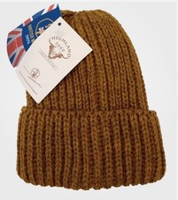 Highland 2000 Cuffed 100% British Wool Beanie Watch Cap Hat - Toffee Brown BNWT