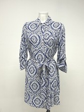 Ex M&Co Ladies Blue Tile Print Belted Mini Shirt Dress Sizes 8 10 12 14 16 18 20