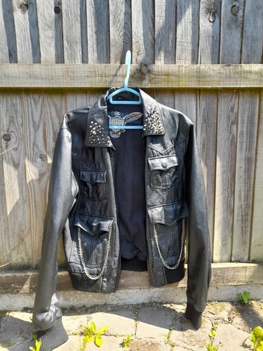 Black leather vintage biker - leather,