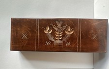 Wooden Pencil Case/box With Carved Hinged Lid