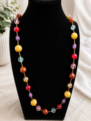 Colorful beaded necklace long - colorful,
