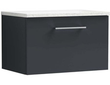 Nuie Arno 600 mm Wall‑Hung One‑Drawer Vanity Unit , Anthracite, White Worktop