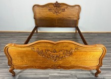 Bed Frame Vintage French Louis XVI Style Oak Double Carved Panel LOT 4112
