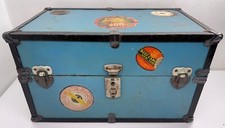 Vintage 1950’s Doll Wardrobe Steamer Trunk Travel Chest Blue Metal International