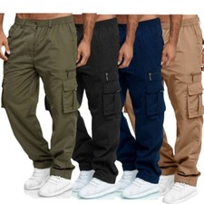 Mens Cargo Trousers New Elasticated Waist Combat Lightweight Bottoms Work Pants