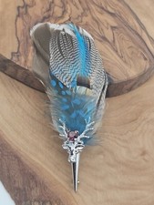 Vintage Scottosh Brooch Stag Head with Natural Feathers, S223
