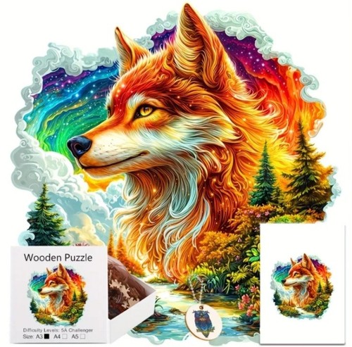 Orange wolf size - orange, wooden