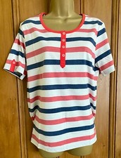 Damart Ladies Striped Red White Blue Tee Shirt Round Neck short sleeved 10-28