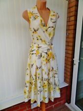 JESSICA HOWARD IVORY YELLOW FLORAL SATEEN 50'S PLEAT FLARE MIDI DRESS 12 TWICE