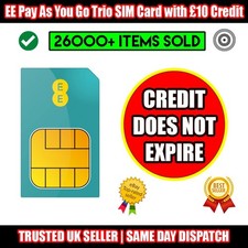 EE Pay As You Go Trio SIM Card with £10 Credit- Credit DO NOT EXPIRE