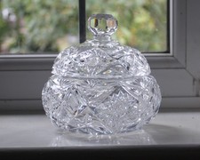 Vintage Cut Glass Lidded Candy Bowl Bonbon Dish