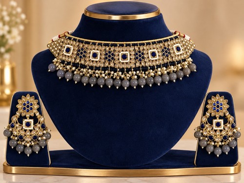 Royal blue kundan choker - royal,