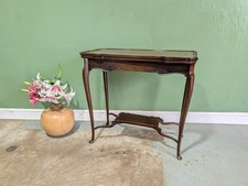 Antique Victorian Mahogany Card Table Fold Over Green Felt 