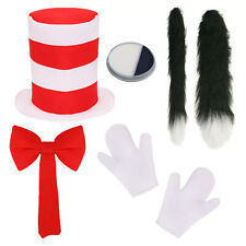 CRAZY CAT IN HAT COSTUME SET WORLD BOOK DAY HAT GLOVES TIE TAIL ADULTS KIDS