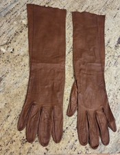 Vintage Womens Size L/XL 8 Brown Leather Formal 15" Long Gloves Italy
