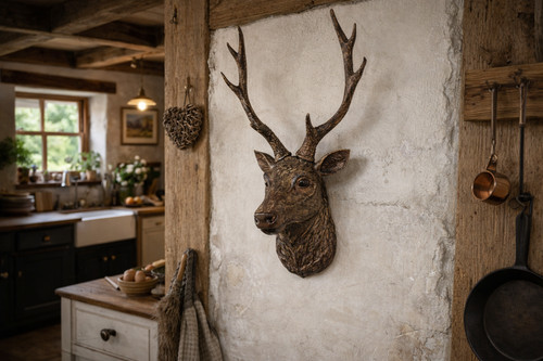 Stag head wall - stag, art,