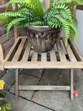 LOVELY STONEWARE GLAZED PLANTER, 8.5” X HEIGHT 7” BLUES, BROWNS & CARAMEL VGC