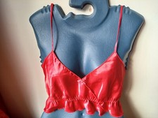 Sexy Red Satin-Silk Like Material Camisole Crop Top Elasticated Waist 14/16 NEW