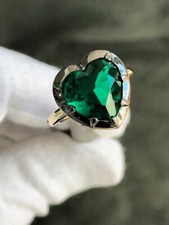 14k Yellow Gold & Simulated Green Emerald 5ct Heart Shape Halo Ring Sz 7 8.4 Gr