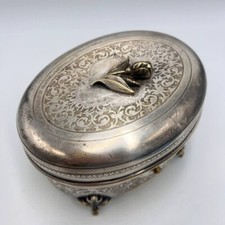 1880 Jewelry Box Antique For Women Men Fraget Plaque Warsaw Silver Plated Brass