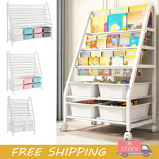 Children Kids Sling Bookshelf Bookcase Book Toys Storage Organizer With Wheels