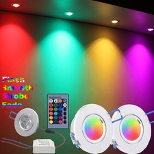 16Colour Changing LED Recessed Ceiling Lights Remote Spot Lamp Down Lights Party