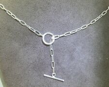 Silver Necklace T Bar Pendant Open Wire 17" Chain 925 Sterling Silver New