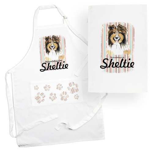Sheltie tea towel apron - towel,