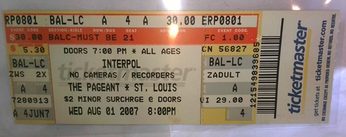 Interpol concert ticket stub - interpol,
