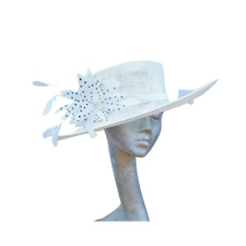Joanie - Ivory feature hat with Ivory/ Black dot  feather trim ASCOT WEDDING