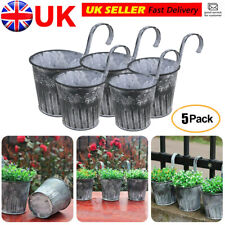 Iron Hanging Flower Pots Set of 5 Fence Plant Pots With Hook Outdoor Pot Planter