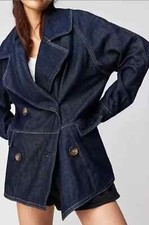 Free People Denim Car Coat Blue Vintage Inspired Size Medium