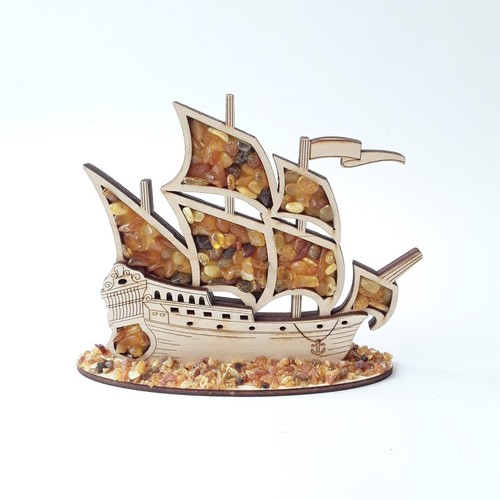 Wooden sailboat figurine amber - figurine,
