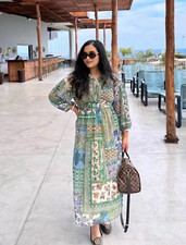 Zara Green Patchwork Printed Midi Dress Size L 2462/116 Bloggers Fave
