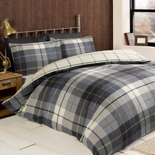 Flannelette Duvet Quilt Cover Set Tartan Check Reversible Brushed Cotton Bedding