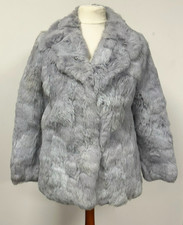 Vintage French Grey Real Rabbit Fur Jacket UK Size 16 Luxury Autumn Winter Soft