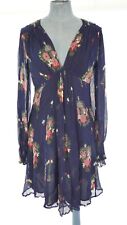 Topshop Celia Birtwell Dress Marie Antoinette Print Floral Navy Pleated UK 8