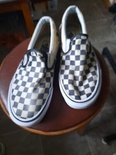 VANS CHECKERED BIEGE/OFF WHITE CANVAS PLIMSOLES UK 5.5 (USED)