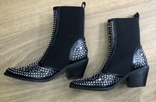 Womens new gorgeous black studded ankle boots cowboy stretch size size 40