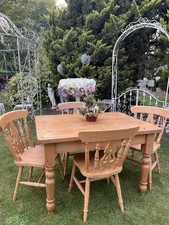 Rustic Pine Farmhouse 4ft Table 4 Beech Fiddle Back Chairs 