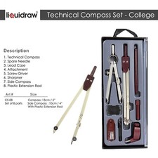 8pc Technical Drawing Compass Set Boxed Case Geometry School Protractor Drafting