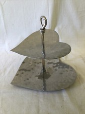 Stainless Steel Two Tier Heart Shaped Cake Stand with Hammered Pattern