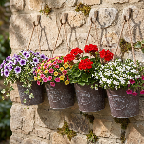 Vintage metal hanging pots - 4x,