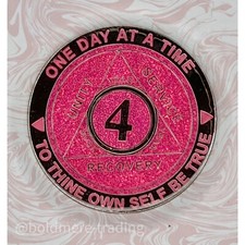 4 Year Alcoholics Anonymous Medallion Pink Silver Plated AA Sobriety Chip Coin