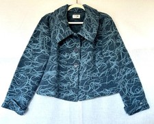 KALIKO Jacket 14 Blue 'Squiggle' Wool Blend Collar Button Through Style