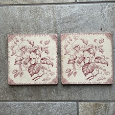 2 Vintage Ceramic Tiles Floral