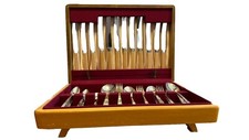JAMES RYALS SILVER PLATED RESIN FAUX BONE CANTEEN OF CUTLERY - TEAK CASE