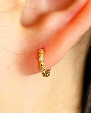 Genuine Solid 925 Sterling Silver Tiny Hoop Sleeper Earrings Crystal Hoop *UK*