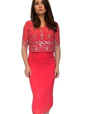 Frock and Frill Red Embellished Midi Dress Size 8, 10  Elegant Beaded Party