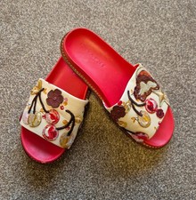 Coach Cherry Embellished Red Leather Sliders Size 3.5-4